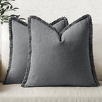 MIULEE Boho Linen Fringe Decorative Throw Pillow Covers Dark Grey 20x20 by MIULEE