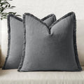MIULEE Boho Linen Fringe Decorative Throw Pillow Covers Dark Grey 18x18 by MIULEE