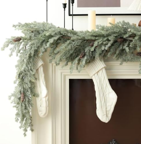 MIZII Christmas Garlands 6 Feet Artificial Pine Garland with Pinecone Real Touch Pines Vine Greenery Garland Christmas Decorations for Xmas Fireplace Mantle Home Decor Indoor Outdoor (White Pine) - Image 3