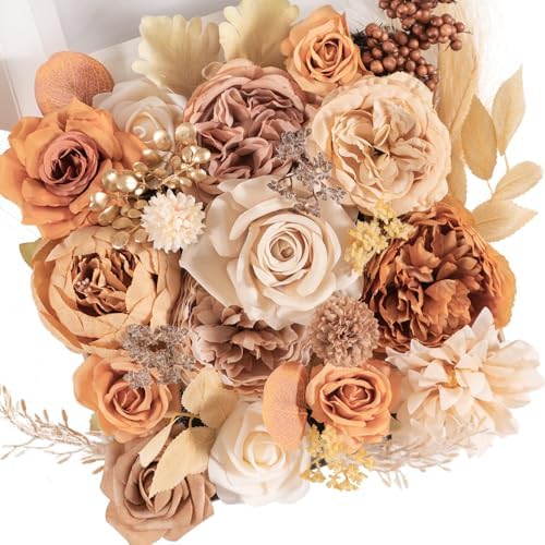 TINGE TIME Artificial Wedding Flower Combo, Rose Peony Boho Nude Coffee by TINGETIME