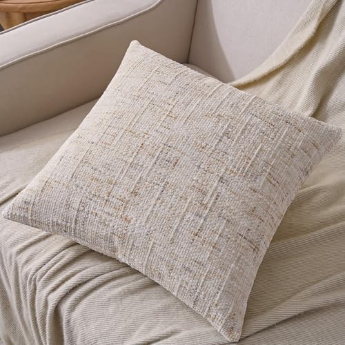 AmHoo Pack of 2 Chenille Textured Throw Pillow Cover, 500GSM Boho Farmhouse Decorative Couch Pillow Covers for Modern Home Decor Bed Sofa Living Room 20 x 20-Inch Beige - Image 3