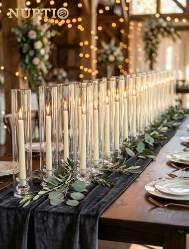 NUPTIO Hurricane Glass Candle Holders Bulk for Wedding - 12.6" H Set of 30 - Image 2