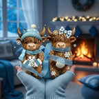 Simgoing 2 Pack Winter Highland Cow Figurines Snowflake Highland Cow Tabletop Decorations Calf Lovers Gifts for Home Centerpieces Holiday Ornament Gifts - Image 5