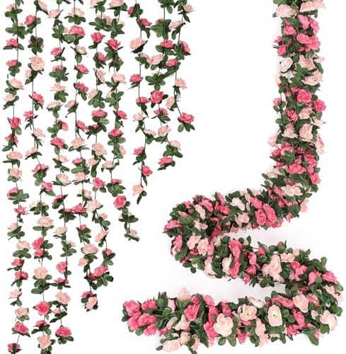 18 Pack 144 FT Artificial Flower Garland Fake Pink Roses Vines Silk Flowers by KHOYIME