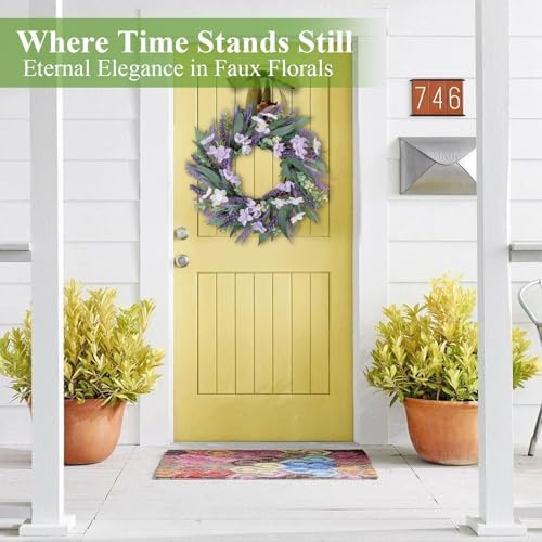 U'Artlines 24 Inch Tulip Wreath for Front Door, Spring Summer Silk Lavender Wreath with Eucalyptus Leaves Artificial Tulip Flower Wreaths for All Seasons Window Wall Wedding Valentines Day Decor - Image 6