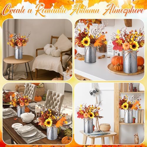 Zeyune 6 Sets Fall Thanksgiving Table Centerpiece Decoration Harvest Artificial Flower Stem Pumpkin Maple Berry Pick with Metal Pot for Autumn Rustic Farmhouse Home Kitchen Dining Indoor Decoration - Image 6