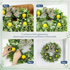 Garvee 20 Inch Lemon Wreath for Front Door, Spring Summer Wreath with Artificial Yellow Lemon, Lamb Ear Leaves & Bow for Famhouse Porch Home Kitchen Wall Decor - Image 5