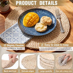 Set of 12 Round Woven Corn Husk Placemats Boho Farmhouse Placemats for Daily Tabletop Decor Elegant Dining Wedding Christmas Thanksgiving Day Holiday Dinner Party Housewarming Gifts - Image 4