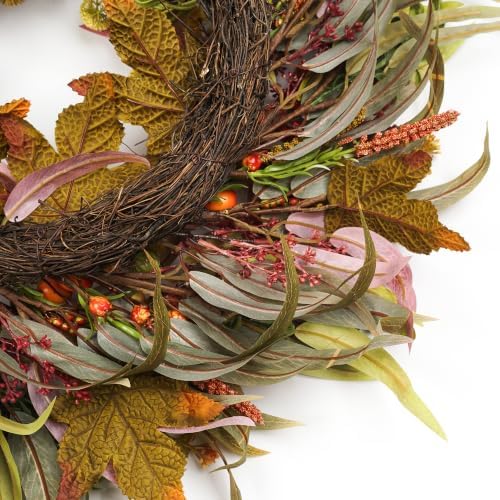 Olive Wreath for Front Door 22 inch, Greenery All Season Wreath with Olive Leaf Fruit, Home Decoration for Outdoor Living Room Indoor Wall and Outside (Brown-Fall Berry, 26 inch) - Image 4