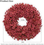20" Burgundy Fall Wreath for Front Door, Artificial Mums Autumn Wreath - Image 2