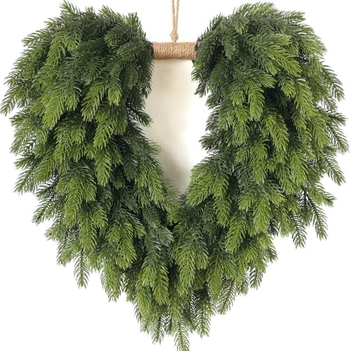 24" Artificial Norfolk Pine Heart-Shaped Christmas Wreath for Front Door by GLIDLION