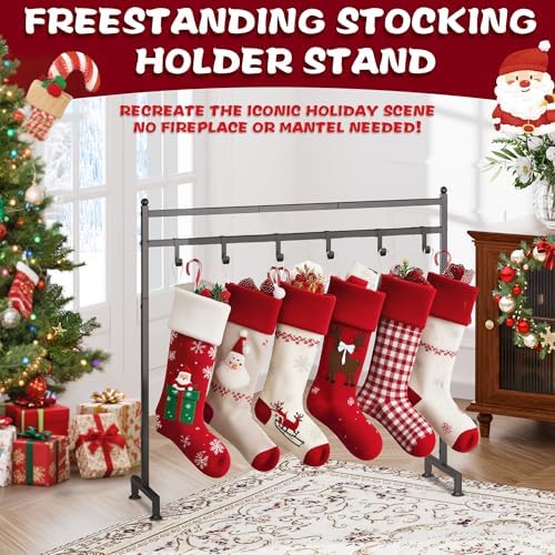 Christmas Stocking Holder Stand with 8 Hook, Heavy Duty Metal Christmas Stocking Stand for Floor, Holiday Decor Hanger Display for Home, Display Window, Living Room - Image 2