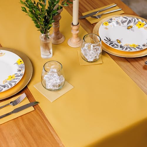 AH American Homestead Paper Dining Table Runner for Party 78 ft = 20 Perforated Table Runners 16” x 48”- Strong, Absorbent, Disposable Linen-Like Table Cover Roll (Mustard Gold) - Image 2