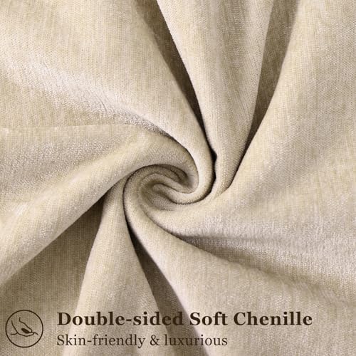 decorUhome Spring Couch Throw Pillow Covers 18x18 Set of 2, Decorative Soft Velvet Neutral Chenille Pillow Covers with Elegant Design for Sofa Bed Living Room Home Decor, Beige (Pack of 2) - Image 2