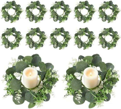 12 Pcs Artificial Eucalyptus Candle Rings Wreaths by Unknown