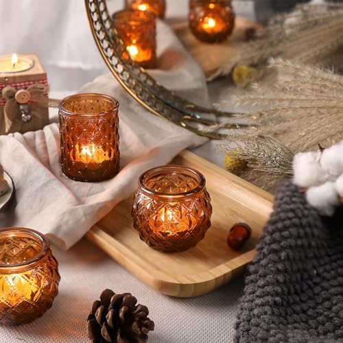 DARJEN Amber Votive Candle Holders Set of 24- Round Candle Holders Bulk, Glass Candle Holder for Vintage Decoration, Tea Lights Candle Holders for Wedding Home Party & Gift (Pack of 4) - Image 3