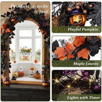 DecorbyHannah 6ft Halloween Garland for Mantle with Lights Pumpkin Decor - Image 3