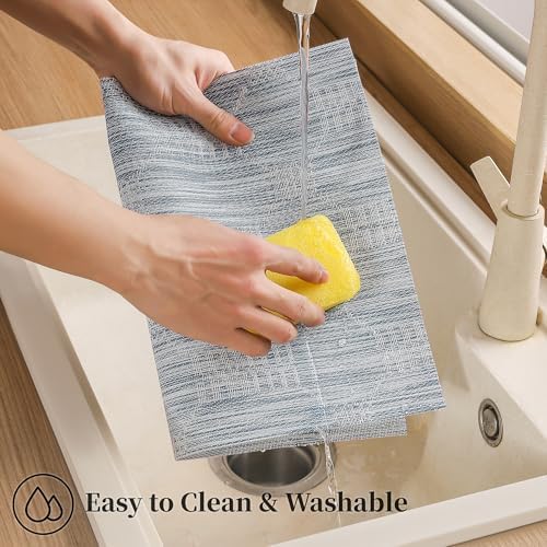 Leetaltree Jacquard Blue Placemats Set of 12 - Heat Resistant Non-Slip Place mats for Dining Table, Washable Durable PVC Vinyl Woven Table Mats（Jacquard Blue, 12） - Image 6