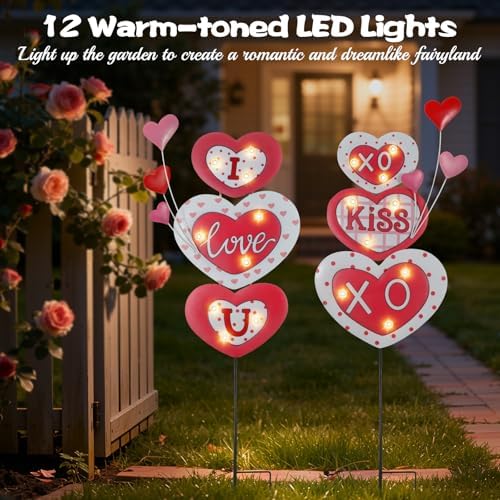 Lewondr Valentine's Day Decorations Outdoor, Metal Solar Pathway Lights - Image 3