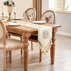 Loom and Mill Elegant Floral Jacquard Table Runner 13x90 inch, Pearly Beige - Image 7