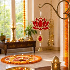 15 Pcs Lotus Flower Decor for Diwali Pooja, Bell Style Indian Floral Garlands, Wall Hanging, Indian Decor for Home, Temple, Pooja Wood Backdrop, Dropper Showpiece. - Image 3