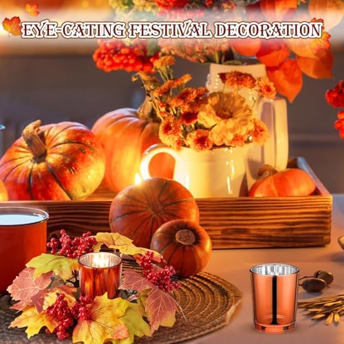 Umigy 12 Set Fall Candle Holders Glass Votive, Maple Leaf, Dark Color - Image 7