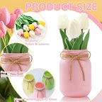 Lyrow 6 Pack Summer Centerpieces for Tables Mason Jar Flower Arrangements Artificial Tulips Farmhouse Table Decor for Home Kitchen Bedroom Outdoor Party Wedding Tiered Tray Decorations - Image 3