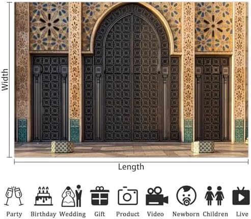 Leowefowa Moroccan Palace Door Photoshoot Backdrop 13x6ft Vinyl Middle Eastern Architecture Party Decorations Banner for Birthday Holiday Photography Portrait Photo Booth Props - Image 3