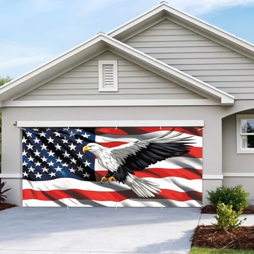 7 * 16FT Eagle USA Flag 4 of July Garage Door Cover Decorations Independence Day Garage Door Banner for Outdoor Indoor Patriot Party Photography Backdrop - Image 7