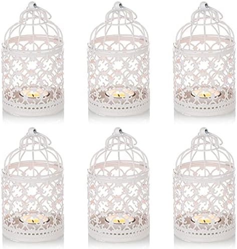 6 Pcs Wedding Centerpieces, Vintage Candle Lantern Decorative Metal Candle Holders for Hanging or Table Top Home Decor Wedding Party Accessories, 5.5 inch Height, White by Nuptio