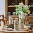 Teweiqi Vintage Vase Set of 3, Ceramic Flower Vases Chinoiserie Decor, Rustic Farmhouse Vases Retro Decorative Vases, for Home Living Room Kitchen Table Mantle Shelf Decor - Green and White - Image 2