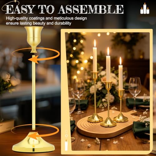 10 Sets Gold Candle Holders, 30-Pack Brass Taper Candle Holders - Image 4
