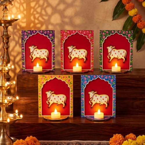 DoubleFill 30pcs Diwali Wooden Candle Holders for Wall Decor, Cow - Image 4
