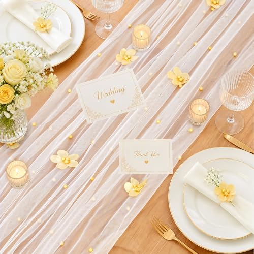 Fanqisi Beige Pearl Table Runner Floral Tulle Gauze Runner 10FT 4 Pack - Image 6