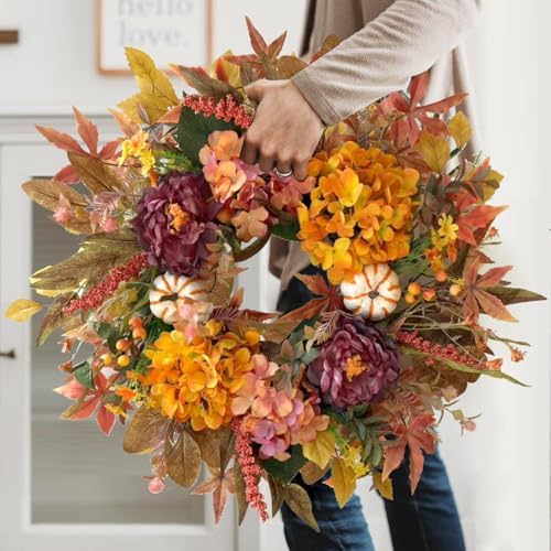 WANNA-CUL 24 Inch Fall Harvest Front Door Wreath Autumn Thanksgiving Decor - Image 4