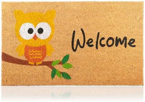 Coir Welcome Mat, Non-Slip, Owl, 17 x 29 in by AmaruDoorMats