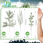 75 Pcs Christmas Glitter Tree Picks 3 Styles Berry Stems, Light Green - Image 2