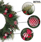 HipTree 24 Inch Lighted Christmas Wreath for Front Door,Red White - Image 3