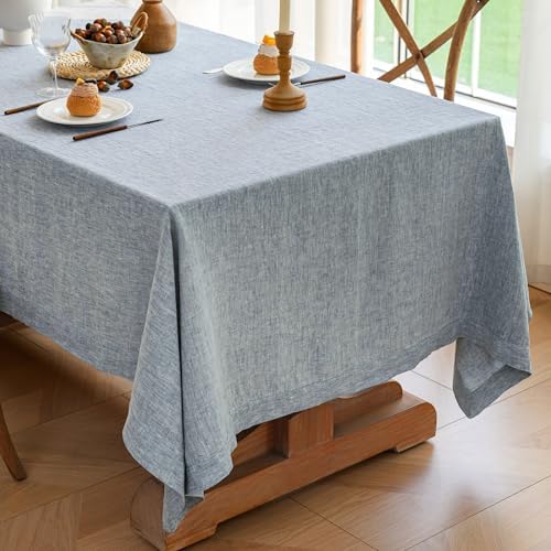 Linen World Yarn-Dyed Linen Tablecloth 90x132inch, Denim Look Table Cover, 100% French Linen Chambray Blue, Soft & Breathable Natural Flax, Washed Table Cloth for Dining & Everyday Use - Image 4
