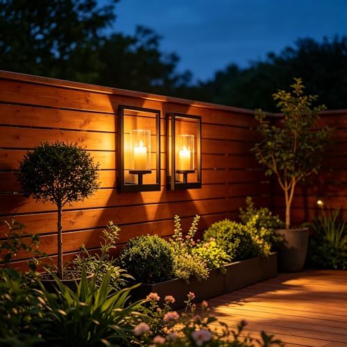 Modern Metal Wall Sconce Candle Holder Set of 2, Matte Black Floating Frame with Removable Glass Chimney, 11.8" Decorative Wall Mounted Lantern for Living Room, Patio, or Planter Display - Image 2