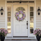 Purple Hydrangea Wreath for Front Door, 22 Inch Spring Wreath with Lavender & Artificial Flowers, Berry and Grain Accents, Rustic Farmhouse Floral Wreath for Outdoor Porch Indoor Home Decor - Image 4