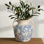 Ceramic Vase with Handles, Vintage Utensil Holder, Flower Decorative Vase Chinoiserie Decor Rustic Farmhouse Retro Floral Vases for Table Bookshelf Mantel Kitchen Living Room Office - 6.7” Blue 018 - Image 6