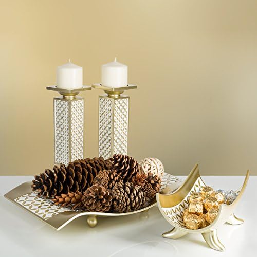 Creative Scents Schonwerk Diamond Lattice Pillar Candle Holders, Set of 2 Centerpiece Table Decorations Home Decor for Dining/Living Room - Image 2