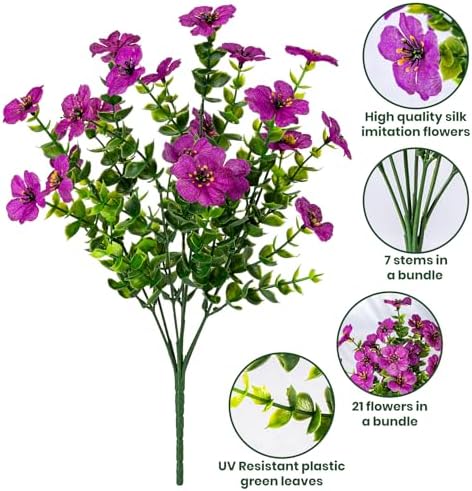 20 Bundles Artificial Flowers for Outdoor, Fake Plants Spring Decor,Fuchsia - Image 3