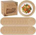 36 Pack 13.8IN Round Woven Placemats, Natural Bulrush Boho Farmhouse Mats by COSINIA