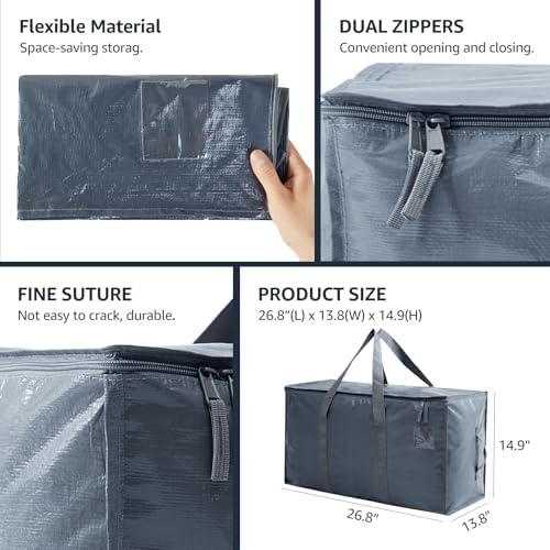 Moving Bags Heavy Duty Extra Large, Moving Boxes, Moving Supplies Essentials,Storage Bins with Lids, Plastic Packing Totes, Storage Bags for Clothes with Handles & Zippers(Grey, 8 Pack) - Image 7