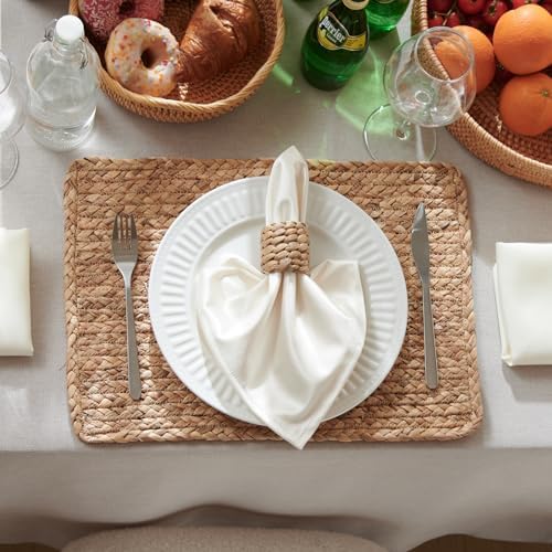 Woven Placemats Set of 6, 17" x 12" Rattan Table Mats, Natural Water Hyacinth Chargers for Dinner Plates, Wicker Placemats for Dining Table, Home, Wedding - Image 3