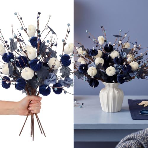 Suncalla 6 Pcs Blue Pumpkin Picks Decor Artificial Fall Flowers Decorations by Unknown