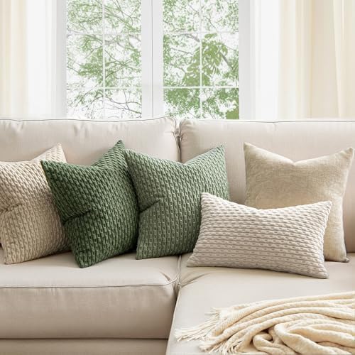 MIULEE Euro Sham Decorative Throw Pillow Covers 24x24 Sage Green Corduroy - Image 2