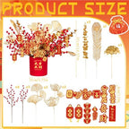 Demonwer Chinese New Year Artificial Potted Plant Luck Bucket Red Fruit and Gold Leaves Artificial Potted Flower Spring Festival Flower Blessing Bucket for Indoor Home Office Shelf Tabletop Decor - Image 2